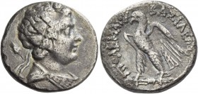 Ptolemai Kings of Egypt. Ptolemy IV or V, 222 – 205/4 or 204 – 180. Didrachm, Cyprus 222-180, AR 6.38 g. Wreathed bust of Bacchus r., holding thyrsus ...