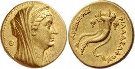 The Ptolemaic Kings of Egypt. Ptolemy II Philadelphos, 285 – 246 BC. In the name of Arsinoe II. Octodrachm, Alexandria circa 253/2-246, AV 27.75 g. Di...