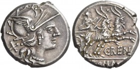C. Renius. Denarius 138, AR 4.08 g. Helmeted head of Roma r.; behind, X. Rev. Juno in biga of goats r., holding sceptre and reins in r. hand and whip ...