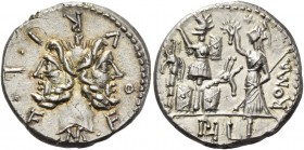 M. Furius L.f. Philus. Denarius 121, AR 3.90 g. M·FOVRI·L·F Laureate head of Janus. Rev. Roma standing l., wearing Corinthian helmet and holding scept...