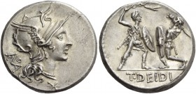 T. Didius. Denarius 113 or 112, AR 3.96 g. Helmeted head of Roma r.; behind, ROMA in monogram. Below neck truncation, Ú. Rev. Fight between two gladia...