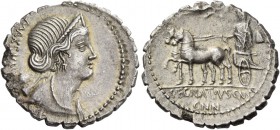 C. Egnatius Cn. f. Cn. n. Maxumus. Denarius serratus 75, AR 3.97 g. Diademed and draped bust of Venus r., with Cupid perched on shoulder; behind, MAXV...