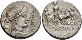 L. Farsuleius Mensor. Denarius 75, AR 3.92 g. MENSOR Diademed and draped bust of Libertas r.; behind, S·C / pileus. Rev. Warrior holding spear and rei...