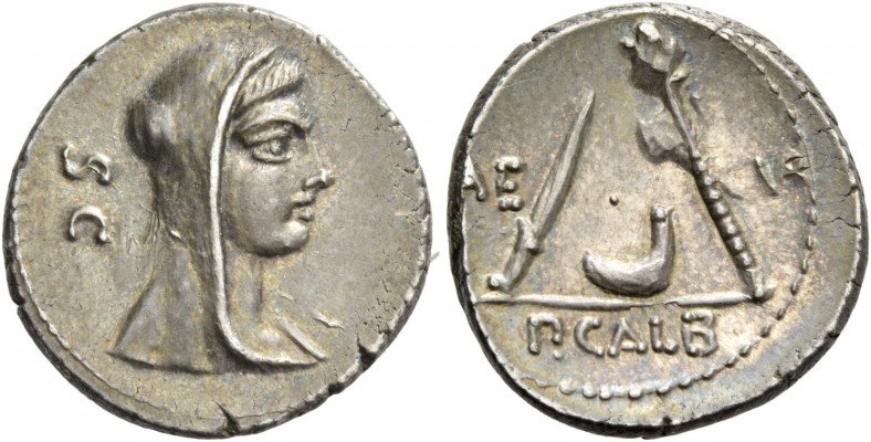 P. Sulpicius Galba. Denarius 69, AR 3.81 g. Veiled and diademed head of Vesta r....
