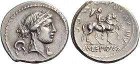 M. Lepidus. Denarius 61, AR 3.81 g. Laureate and diademed female head r.; behind, wreath and below chin, simpulum. Rev. AN·XV PR·H·O·C·S Horseman r., ...