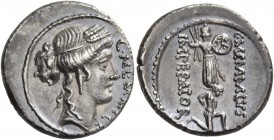 C. Memmius C. f. Denarius 56, AR 4.09 g. C·MEMMI·C·F Head of Ceres r., wearing barley wreath. Rev. C·MEMMIVS – IMPERATOR Trophy; in the foreground, kn...
