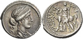 P. Licinius Crassus. Denarius 55, AR 3.67 g. Laureate, diademed and draped bust of Venus r.; behind, S·C. Rev. P·CRASSVS· – M·F Female figure leading ...