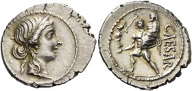 C. Iulius Caesar. Denarius, Asia 48-47, AR 3.93 g. Diademed head of Venus r. Rev. CAESAR Aeneas advancing l., carrying palladium in r. hand and Anchis...