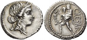 C. Iulius Caesar. Denarius, Asia 48-47, AR 3.89 g. Diademed head of Venus r. Rev. CAESAR Aeneas advancing l., carrying palladium in r. hand and Anchis...