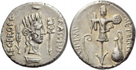 Q. Caecilius Metellus Pius Scipio and P. Licinius Crassus. Denarius, Africa 47-46, AR 3.85 g. CRASS·IVN – LEG·PRO·PR Turreted female head r.; above an...