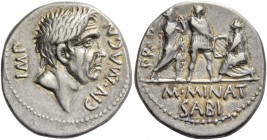 Cnaeus Pompeius Junior and M. Minatius Sabinus. Denarius, Spain 46-45, AR 3.74 g. IMP – CN MAGN Head of Cn. Pompeius Magnus r. Rev. PR·Q Pompeian sold...