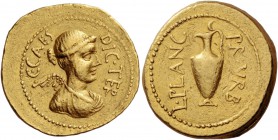 C. Iulius Caesar and L. Munatius Plancus. Aureus circa 45, AV 7.72 g. C·CAES – DIC·TER Draped bust of Victory r. Rev. L·PLANC – PR·VRB Jug. Babelon Ju...