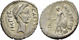 C. Iulius Caesar and M. Mettius. Denarius 44, AR 3.61 g. CAESAR – IMPER Wreathed head of Caesar r. Rev. M·METTIVS Venus standing l., holding sceptre a...