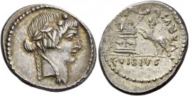 C. Vibius Varus. Denarius 42, AR 3.97 g. Head of Liber r., wearing ivy wreath. Rev. VARVS Panther l. springing up towards garlanded altar on which res...