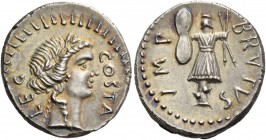 M. Iunius Brutus and Pedanius Costa. Denarius, mint movimg with Brutus 43-42, AR 3.96 g. Laureate head of Apollo r.; before, COSTA; behind, LEG. Rev. ...