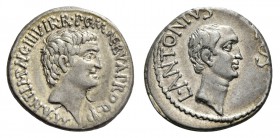 Marcus Antonius, Lucius Antonius with L. Cocceius Nerva. Denarius, mint moving with Marcus Antonius 41, AR 3.99 g. M·ANT·IMP·AVG III VIR·R·P·C·M NERVA...