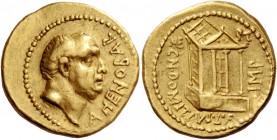 Cn. Domitius Ahenobarbus. Aureus, mint moving with Ahenobarbus in 41 BC, AV 8.00 g. AHENOBAR Bare male head (Ahenobarbus ?) r. Rev. CN·DOMITIVS·L·F IM...