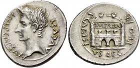 Octavian as Augustus, 27 BC – 14 AD. Denarius, Emerita circa 25-23 BC, AR 3.78 g. IMP CAESAR – AVGVST Bare head l. Rev. P CARISI – VS – LEG PRO PR Cir...