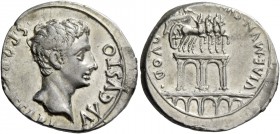 Octavian as Augustus, 27 BC – 14 AD. Denarius, Colonia Patricia (?) circa 18-17/16 BC, AR 3.74 g. S·P·Q·R [CAES]ARI – AVGVSTO Bare head r. Rev. QVOD· ...
