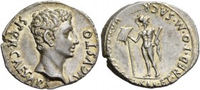 Octavian as Augustus, 27 BC – 14 AD. Denarius, Colonia Patricia circa 18-17/16 BC, AR 3.92 g. S·P·Q·R CAESARI – [A]VGVSTO Bare head r. Rev. VOT·[P·SVS...
