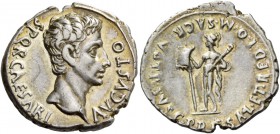 Octavian as Augustus, 27 BC – 14 AD. Denarius, Colonia Patricia circa 18-17/16 BC, AR 3.88 g. S P Q R CAESARI – AVGVSTO Bare head r. Rev. VOT·P·SVSC·P...