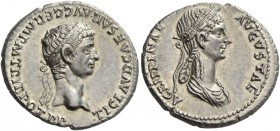 Claudius, 41 – 54. Denarius 50-54, AR 3.65 g. TI CLAVD CAESAR AVG GERM P M TRIB POT P P Laureate head of Claudius r. Rev. AGRIPPINAE – AVGVSTAE Draped...