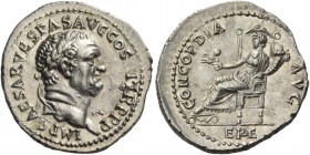 Vespasian, 69 – 79. Denarius Ephesus 71, AR 3.52 g. IMP CAESAR VESPAS AVG COS [II]I TR P P P Laureate head r. Rev. CONCORDIA – AVG Concordia seated l....