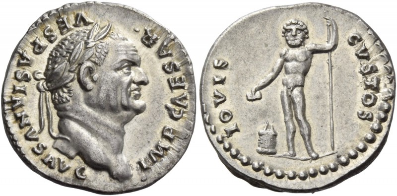 Vespasian, 69 – 79. Denarius 76, AR 3.60 g. IMP CAESAR – VESPASIANVS AVG Laureat...