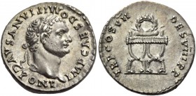 Domitian augustus, 81 – 96. Denarius 81, AR 3.55 g. IMP CAES DOMITIANVS AVG PONT Laureate head r. Rev. TR P COS VII – DES VIII P P Wreath on curule ch...