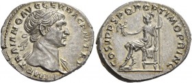 Trajan, 98 – 117. Denarius circa 108-109, AR 3.21 g. IMP TRAIANO AVG GER DAC P M TR P Laureate bust r., with drapery on l. shoulder. Rev. COS V P P S ...