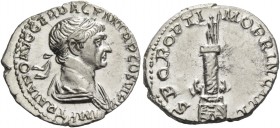 Trajan, 98 – 117. Denarius circa early 113-summer 114, AR 3.21 g. IMP TRAIANO AVG GER DAC P M TR P COS VI P P Laureate and draped bust r. Rev. S P Q R...