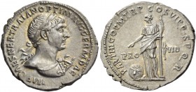 Trajan, 98 – 117. Denarius Autumn 116-August 117, AR 3.44 g. IMP CAES NER TRAIAN OPTIM AVG GERM DAC Laureate bust r., wearing aegis. Rev. PARTHICO P M...