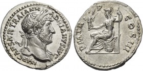 Hadrian, 117-138. Denarius 119-122, AR 3.44 g. IMP CAESAR TRAIAN H – AD[R]IANVS AVG Laureate head r. with drapery on l. shoulder. Rev. P M TR – P – CO...