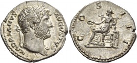 Hadrian, 117-138. Denarius 125-128, AR 3.55 g. HADRIANVS – AVGVSTVS Laureate head r., with drapery on l. shoulder. Rev. COS – III Concordia seated l.,...