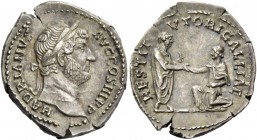 Hadrian, 117-138. Denarius 134-138, AR 3.45 g. HADRIANVS – AVG COS III P P Laureate head r. Rev. RESTITV – TORI GALLIAE Hadrian, togate, standing r. h...