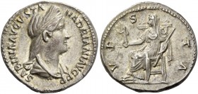 Sabina, wife of Hadrian. Denarius 128-136, AR 3.25 g. SABINA AVGVSTA – HADRIANI AVG P P Draped and veiled bust r. Rev. VE – S – TA Vesta seated l., ho...