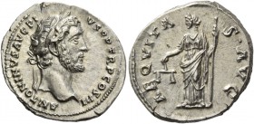 Antoninus Pius, 138 – 161. Denarius 140-143, AR 3.08 g. ANTONINVS AVG PI – VS P P TR P COS III Bare head r. Rev. AEQVITA – S AVG Aequitas standing l.,...