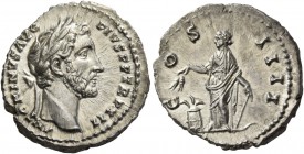 Antoninus Pius, 138 – 161. Denarius 148-149, AR 3.25 g. ANTONINVS AVG – PIVS P P TR P XII Laureate head r. Rev. C – OS – IIII Annona standing l., hold...