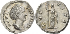 Faustina I, wife of Antoninus Pius. Diva Faustina. Denarius after 141-161, AR 3.37 g. [DI]VA – FAVSTINA Draped bust r., hair waved and coiled on top o...