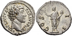 Marcus Aurelius caesar, 139 – 161. Denarius 145-147, AR 3.34 g. AVRELIVS CAE – SAR AVG PII F Bare head r. Rev. COS – II Honos (or Pax?) standing l., h...