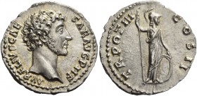 Marcus Aurelius caesar, 139 – 161. Denarius 148-149, AR 3.14 g. AVRELIVS CAE – SAR AVG PII F Bare head r. Rev. TR POT III – COS II Minerva standing r....