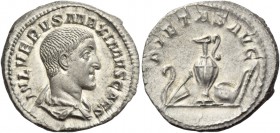 Maximus caesar, 235 – early 238. Denarius late 235 - early 236, AR 3.27 g. IVL VERVS MAXIMVS CAES Bare-headed, draped bust r. Rev. PIETAS AVG Priestly...