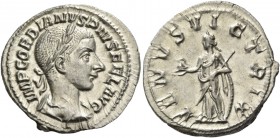 Gordian III, 238 – 244. Denarius 240-244, AR 2.77 g. IMP GORDIANVS PIVS FEL AVG Laureate, draped and cuirassed bust r. Rev. VENVS VICTRIX Venus standi...