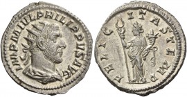 Philip I, 244 – 249. Antoninianus 244-247, AR 4.05 g. IMP M IVL PHILIPPVS AVG Radiate, draped and cuirassed bust r. Rev. FELIC – ITAS TEMP Felicitas s...