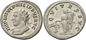 Philip I, 244 – 249. Antoninianus, Antiochia 244-249, AR 3.71 g. IMP M IVL PHILIPPVS AVG Radiate, draped and cuirassed bust l. Rev. AEQVITAS AVG Aequi...