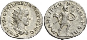 Hostilian caesar, 251. Antoninianus 251, AR 2.99 g. C VALENS HOSTIL MES QVINTVS N C Radiate and draped bust r. Rev. MARTI PROPVGNATORI Mars striding r...