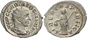 Trebonianus Gallus, 251 – 253. Antoninianus, Mediolanum 251-253, AR 3.62 g. IMP C C VIB TREB GALLVS AVG Radiate, draped and cuirassed bust r. Rev. LIB...