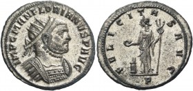 Florian, 276. Antoninianus, Siscia July-August 276, AR 3.82 g. IMP C MAN FLORIANVS P AVG Radiate and cuirassed bust r. Rev. FELICITA – S AVG Felicitas...