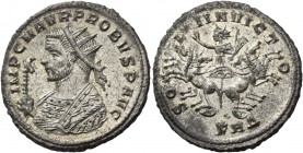 Probus, 276 – 282. Antoninianus, Serdica 277, AR 4.20 g. IMP C M AVR PROBVS AVG Radiate bust l., wearing imperial mantle, and holding eagle-tipped sce...