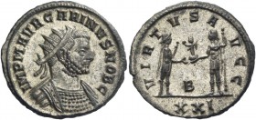 Carinus caesar, 282 – 283. Antoninianus, Antiochia 282-283, AR 4.08 g. IMP C M AVR CARINVS NOB C Radiate and cuirassed bust r. Rev. VIRTVS AVGG Prince...